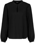 Bluzki damskie - Taifun Bluzka damska z lamówkowym plastronem, rękawy balonowe, długi rękaw, mankiety, bluzka z długim rękawem, jednokolorowa, czarny, 40 - miniaturka - grafika 1