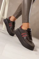 Półbuty damskie - Czekoladowe sneakersy skórzane damskie buty sportowe na platformie z rudymi wstawkami sznurowane PRODUKT POLSKI Casu M8931H89 - miniaturka - grafika 1