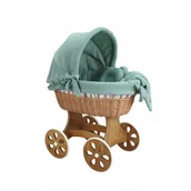 Pościel dla dzieci - Wiklinowy kosz Mojżesza Annabell naturalny z pościelą muślinową khaki. - miniaturka - grafika 1