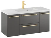 Szafki łazienkowe - Szafka Wisząca Z Umywalką RON 100 cm D - Titan Mat - Uchwyty Złote Szczotkowane - miniaturka - grafika 1