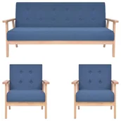 Komplety wypoczynkowe - vidaXL 3-częściowy zestaw wypoczynkowy, tkanina, niebieski 3+1+1 - miniaturka - grafika 1