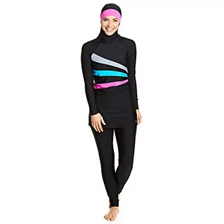 Stroje kąpielowe - Zoggs Damski kostium kąpielowy Sandon Modesty 3-częściowy strój kąpielowy o pełnej długości Czarny/kolorowy 8 UK (32 Inch) - grafika 1