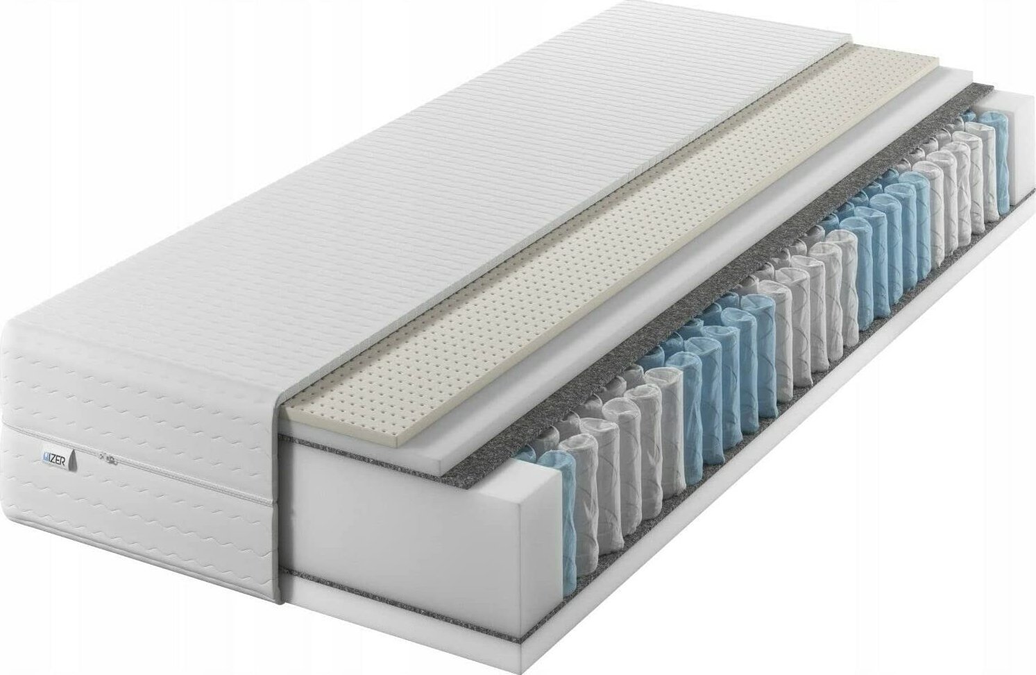 IZER Materac 180x200 24 cm| z LATEX Dwustronny H3 7 stref Rdzeń ze sprężyn kieszeniowych Pikowany pokrowiec Materac sprężynowy DL