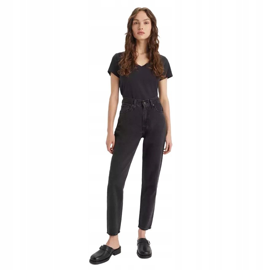 LEVI'S MOM JEANS DAMSKIE CZARNE DŁUGIE KLASYCZNE PROSTE 31/28 6BA