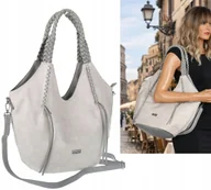 Torebki damskie - Torebka Damska Worek Shopper Torba na Ramię duża pajemna CC6701 szara - miniaturka - grafika 1