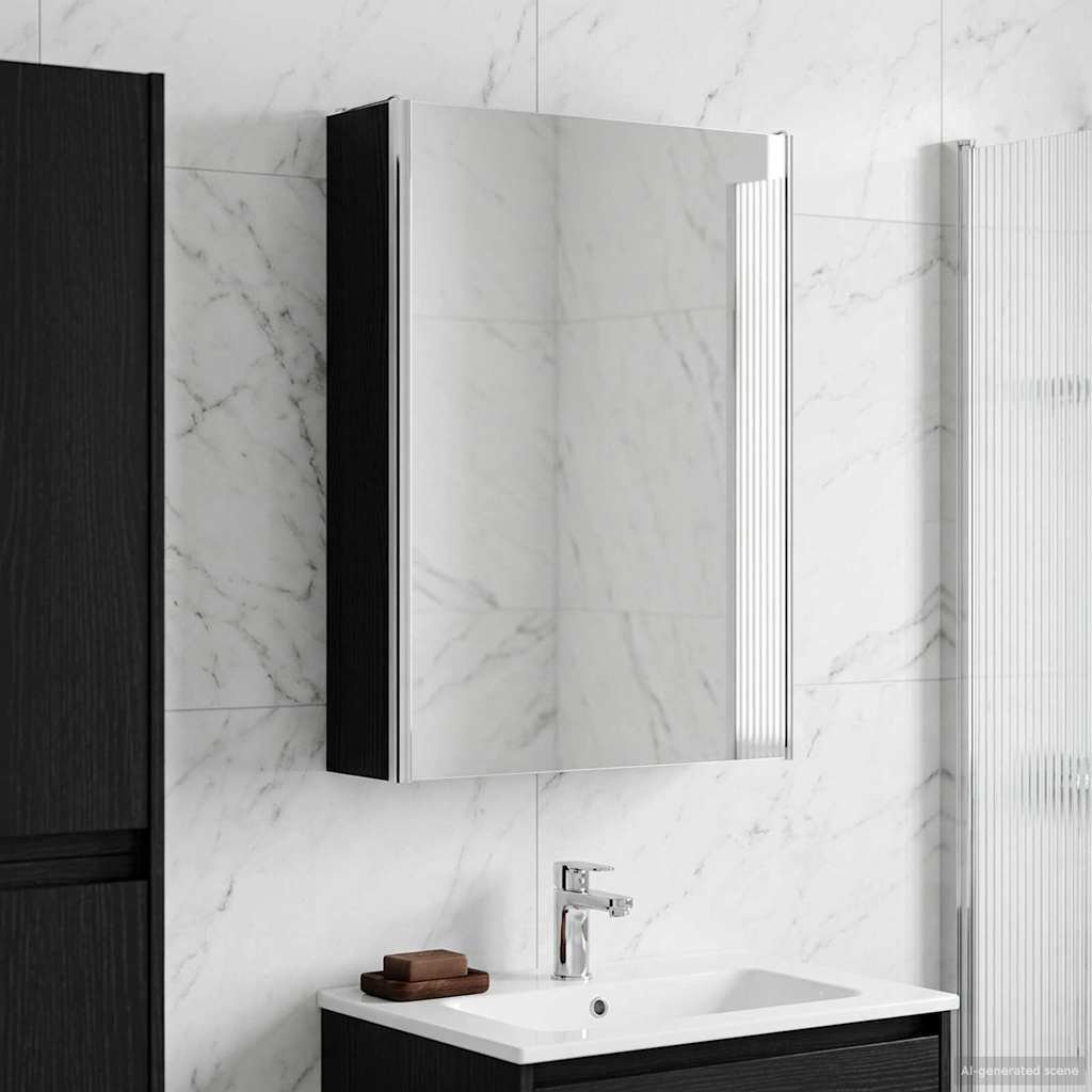 vidaXL vidaXL Szafka z lustrem do łazienki Czarny Dąb 53,5 x 15,5 x 70 cm