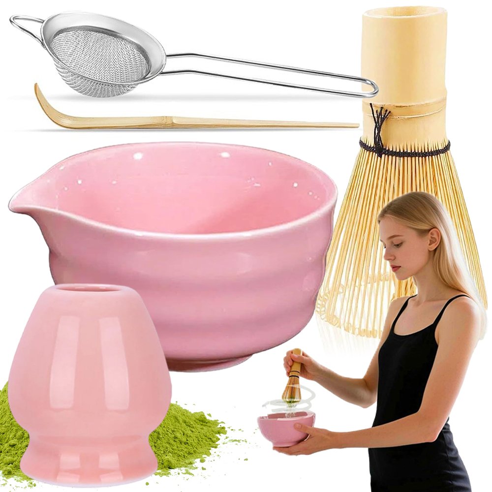 Zestaw Prezentowy Do Herbaty Matcha Czarka Miotełka Podstawka Łyżeczka