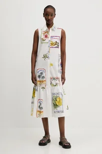 Desigual sukienka bawełniana BARCELONA kolor biały midi prosta 25SWVW42 - Sukienki - miniaturka - grafika 1