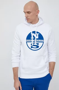 Bluzy męskie - North Sails bluza bawełniana męska kolor biały z kapturem z nadrukiem - grafika 1