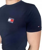 Koszulki męskie - Męski T-shirt Bawełniany Granatowa Koszulka TOMMY HILFIGER z Logo SLIM r.XL - miniaturka - grafika 1