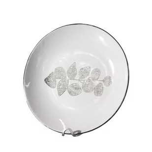 Patera Ceramiczna Ze Srebrnymi Liśćmi Erika 28X28X4 Biała - Tace i patery - miniaturka - grafika 1