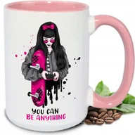 Kubki - Kubek DUŻY BIAŁY You can be anything RÓŻÓWE UCHO I WNĘTRZE PIĘKNE TOP WZORY - miniaturka - grafika 1