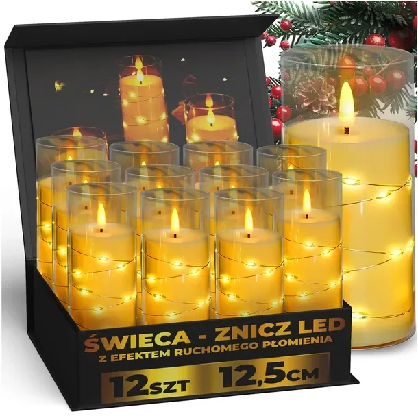 12x Świeczka Elektryczna Wkład Do Zniczy Na Baterie Efekt Płomienia 12,5cm