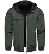 Kurtki męskie - Kurtka męska dwustronna wiatrówka z odczepianym kapturem zielona Recea - miniaturka - grafika 1