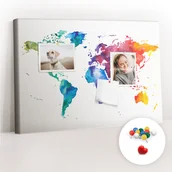 Tablice i flipcharty - Szkolna Tablica korkowa 60x40 cm, Kolorowe Pinezki, wzór Akwarel mapa świata - miniaturka - grafika 1