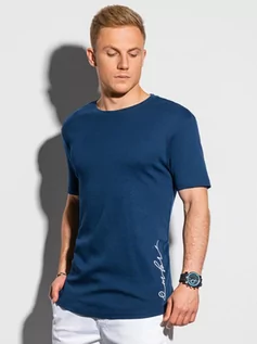 Koszulki męskie - T-shirt męski bawełniany z nadrukiem S1387 - granatowy - M - Ombre Clothing - grafika 1