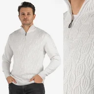 Swetry męskie - Sweter Męski Biały Golf Rozpinany Gruby Zimowy Wełniany Ciepły L - miniaturka - grafika 1