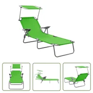 Leżaki ogrodowe - The Living Store Leżak z daszkiem - stalowy - zielony - Leżak - miniaturka - grafika 1