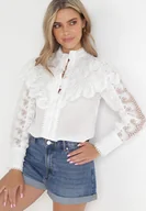 Koszule damskie - Biała Koszula z Falbanką i Koronką Mirrei - miniaturka - grafika 1