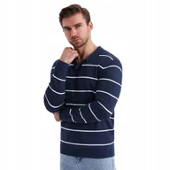 Koszulki męskie - Męski longsleeve polo z wiskozą paski granatowo-biały OM-POLS-0146 V1 r M - miniaturka - grafika 1