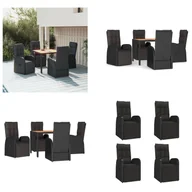 Meble ogrodowe - vidaXL 5-częściowy ogrodowy zestaw jadalniany z czarnego polirattanu i litego drewna akacjowego - Ogrodowy zestaw jadalniany - Ogrodowe zestawy jadalniane - Zestaw jadalniany - Zestaw jadalniany na taras - miniaturka - grafika 1