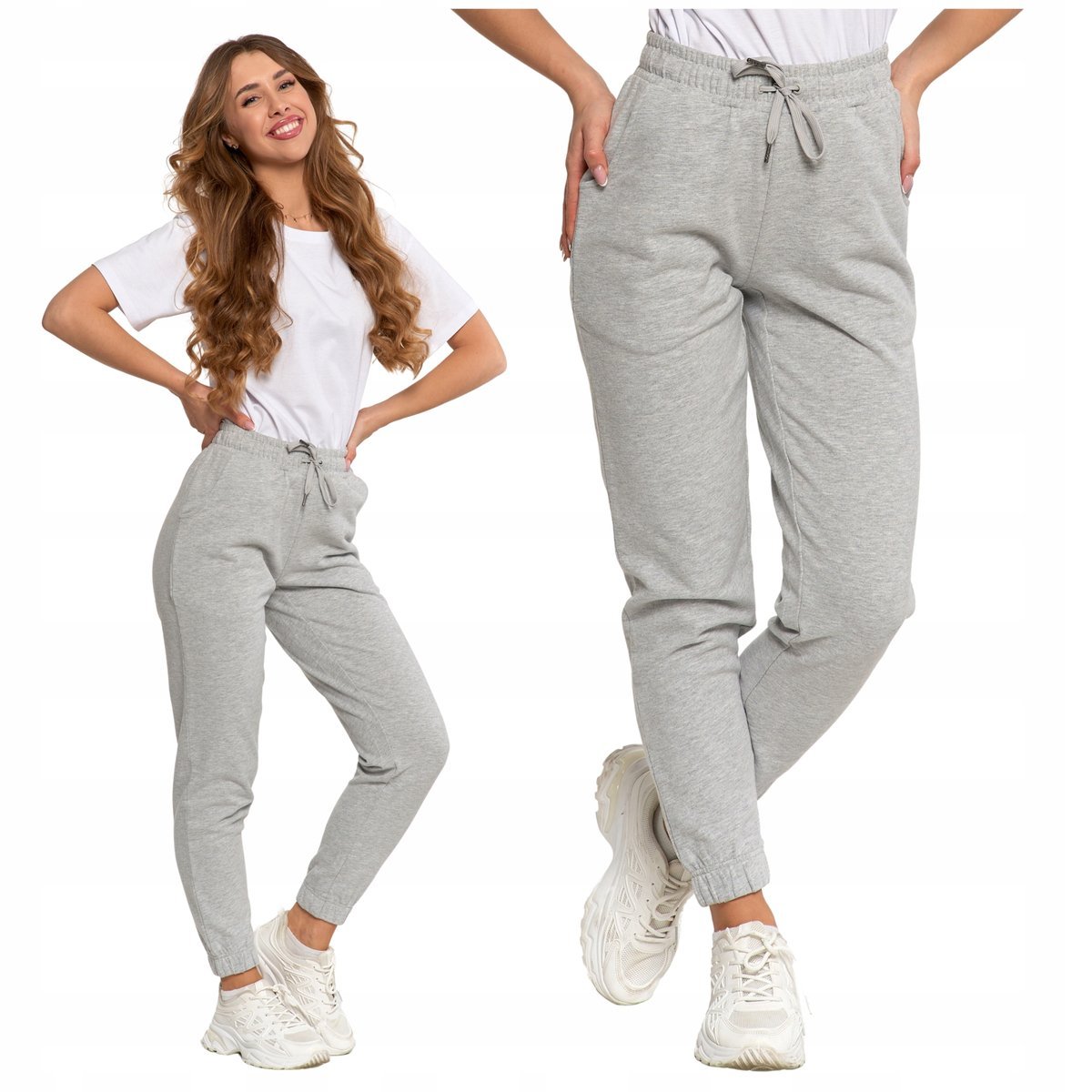 SPODNIE DAMSKIE Dresowe Gładkie z Kieszeniami i Ściągaczami Modne MORAJ XXL