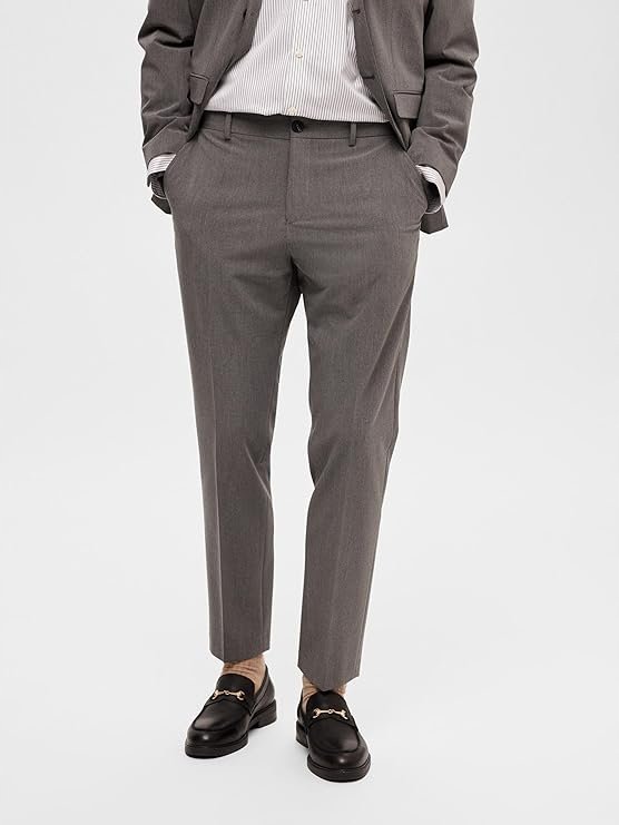 SELECTED HOMME GŁADKIE SPODNIE ELEGANCKIE PROSTE SZARE W KANT 54 7CA