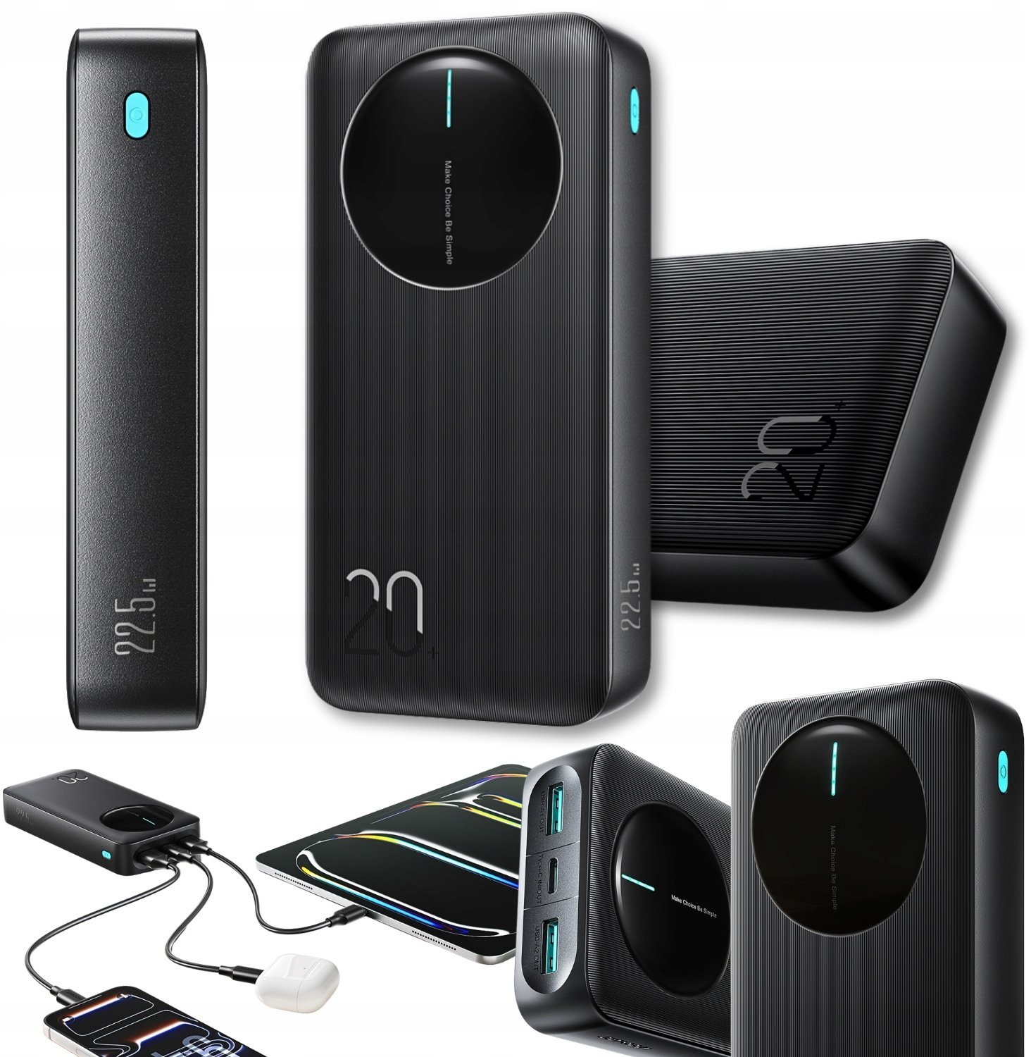 Joyroom JR-PBF14 Pro 22,5W 20000mAh z wyświetlaczem cyfrowym 2x USB-A 1x USB-C Czarny