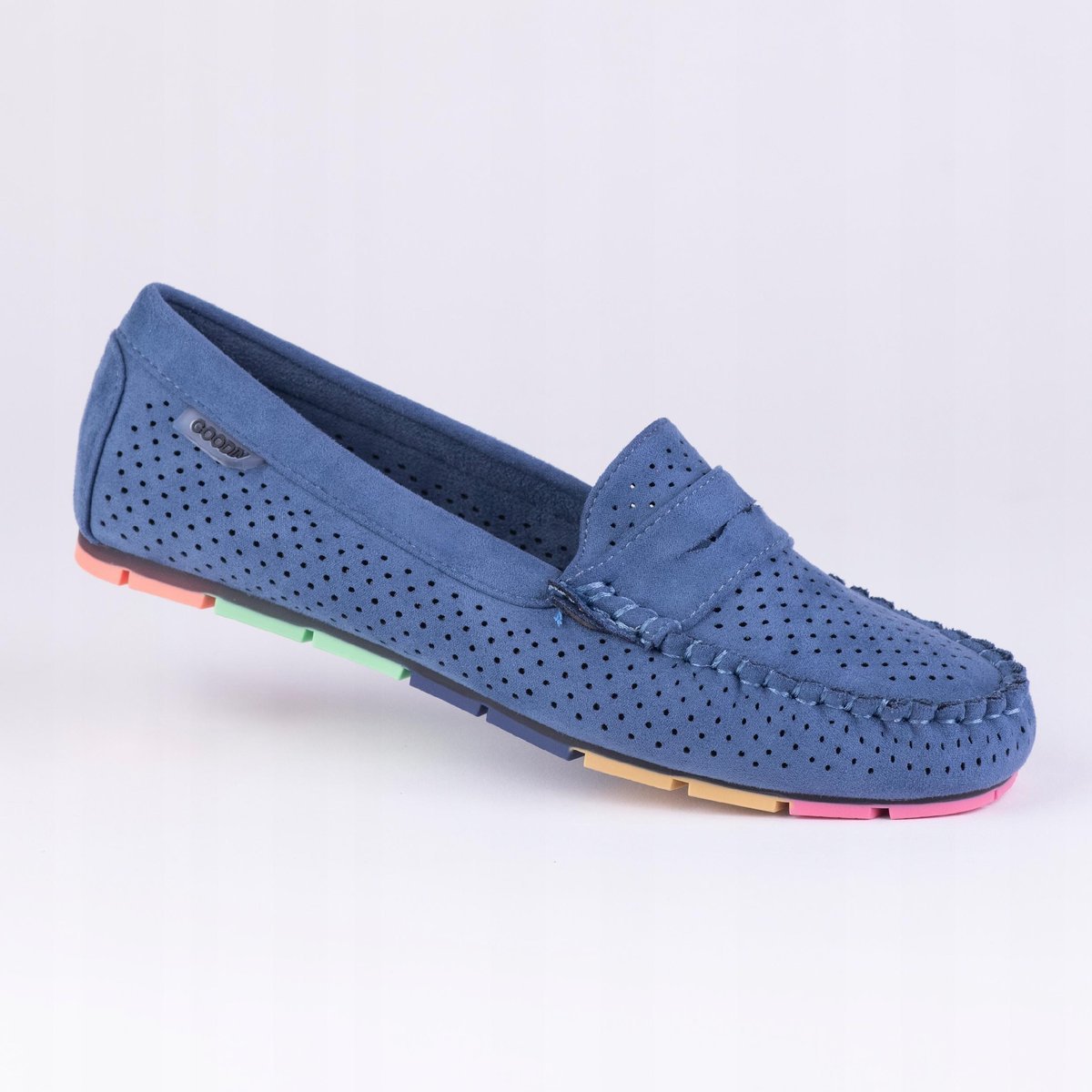 Mokasyny damskie GOODIN GD-FL679 skóra eko zamsz ażurek niebieski 38