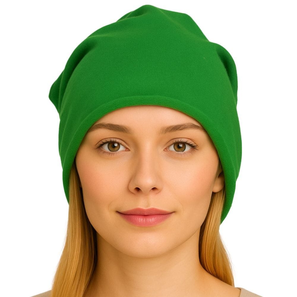 Czapka Damska Beanie Włoska Cienka Smerfetka Jednolita Zielona