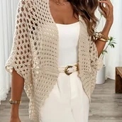 Inne - TEMU Elegancki, otwarty kardigan dla kobiet z rękawami w kształcie skrzydeł nietoperza, swobodny kroju i dekoracją z koronki na wiosnę i . - miniaturka - grafika 1