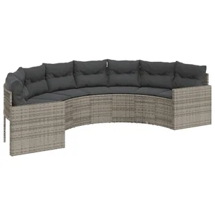 vidaXL Sofa ogrodowa z poduszkami półokrągła szara z polirattanu - Sofy ogrodowe - miniaturka - grafika 1