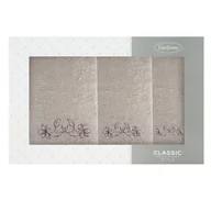 Ręczniki - Komplet ręczników w pudełku 3szt. Lila beżowy brązowy kwiaty 400 g/m2 - miniaturka - grafika 1