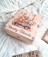 Pamiątka Chrztu Świętego - Kuferek wspomnień SAFARI MALUSZKOWE z imieniem, prezent na roczek, chrzest - miniaturka - grafika 1