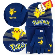 Rękawiczki - Komplet dziecięcy zimowy czapka szalik rękawiczki Pokemon granatowy CIEPŁY - miniaturka - grafika 1