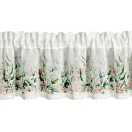 Firany - Zazdrostka 30x150 Estera biała zielona liście zdobiona koronką gotowa na tunelu - miniaturka - grafika 1