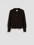 Swetry damskie - Reserved - Wełniany sweter z kołnierzem - ciemnobrązowy - miniaturka - grafika 1