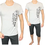 Piżamy damskie - Piżama męska jasny szary melanż z krótkim rękawem 3/4 spodnie bawełna L - miniaturka - grafika 1