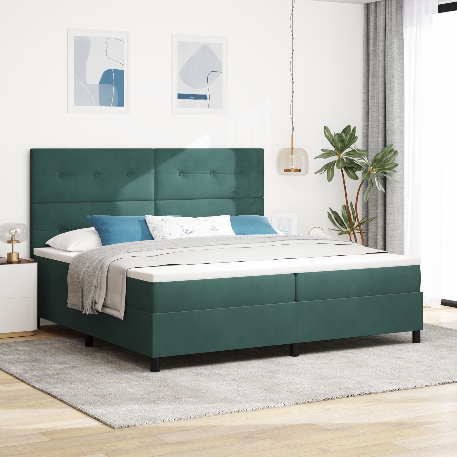 vidaXL Łóżko box spring z materacem Ciemnozielone 200x200 cm Aksamit
