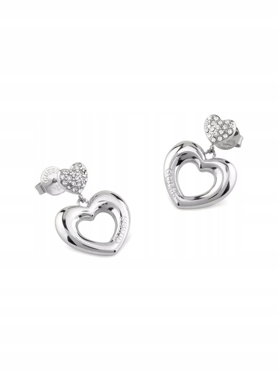 Guess CRAZY IN LOVE srebrne kolczyki serduszka JUBE05209JW-RH