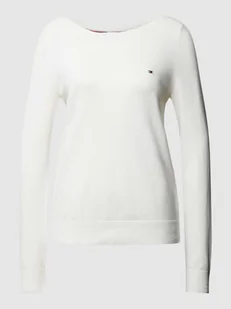 Sweter z dzianiny z wyhaftowanym logo - Swetry damskie - miniaturka - grafika 1