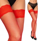 Skarpetki damskie - CZERWONE Pończochy KABARETKI SAMONOŚNE super koronka ELEGANCKIE - miniaturka - grafika 1