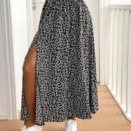 Spódnice - TEMU Spódnica Maxi dla Kobiet z Kwiatowym Wzorem - Czerwona, Przewiewna (Jak Wzór Kwiatowy) z Rozcięciem Bocznym, na Codzień i Formalne Wydarzenia - - miniaturka - grafika 1