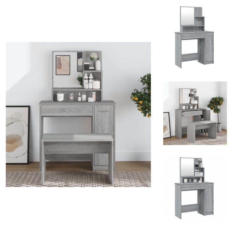 vidaXL Toaletka z lustrem szara Sonoma 86,5x35x136 cm - Toaletki