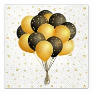 Folia, papier śniadaniowy, serwetki - Serwetki Balony czarno-złote 33x33cm 20szt - PAW - miniaturka - grafika 1