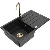 Zlewozmywaki z baterią - Mexen Bruno zlewozmywak granitowy 1-komorowy z ociekaczem i baterią kuchenną Telma, czarny/srebrny - miniaturka - grafika 1