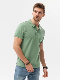 Koszulki męskie - Koszulka męska polo z dzianiny pique - jasnozielony V11 S1374 - grafika 1