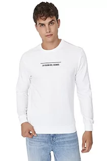 Bluzy męskie - Trendyol Męska bluza z okrągłym dekoltem i napisem, biały, XXL duże rozmiary - grafika 1