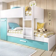 Łóżka dla dzieci i młodzieży - Łóżko piętrowe ze skrzynią i - 3 x 90 x 190 cm - Kolor biały, naturalny i niebieski + materace - ANTHONY - miniaturka - grafika 1