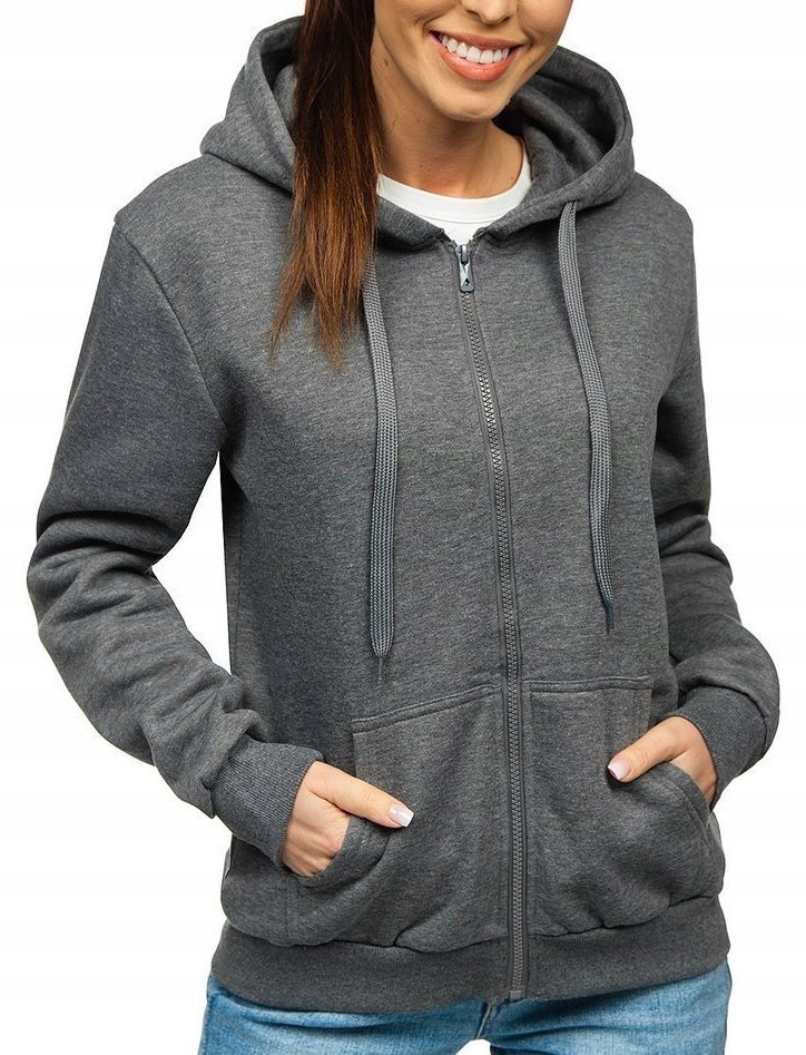 Damska bluza dresowa z kapturem rozpinana ocieplana L szara ciemna